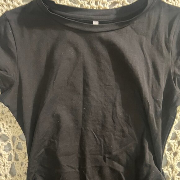 NWOT Miffuse Sz Small Black 33” Long Short Sleeve‎ Ruffled Dress C08 - Picture 4 of 8